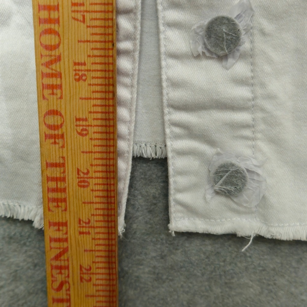 KUT From The Kloth Optic White Denim Jacket Womens Medium Raw Hem Buttons NEW ** - Picture 8 of 11